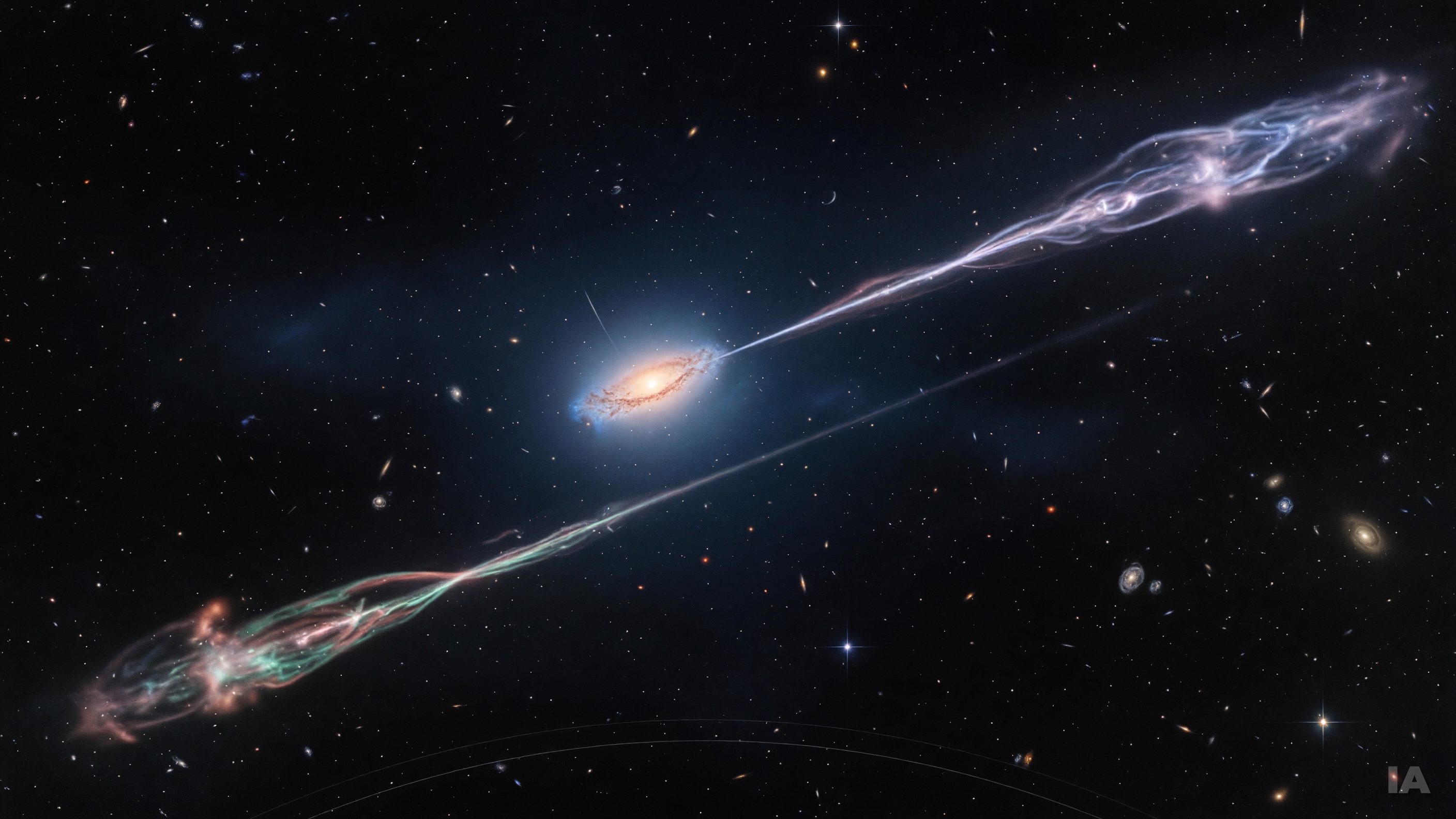 TXS 2354+015, une radiogalaxie aperçue 1,2 milliard d'années après le Big Bang, bouscule l'image des premiers trous noirs
